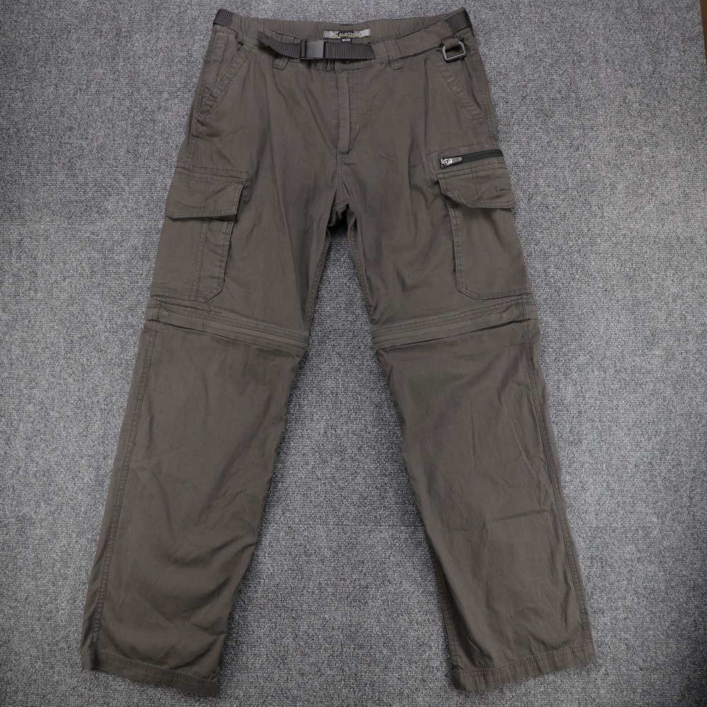 BC Clothing Mens Convertible Cargo Pants Gray M x 32 Hiking Zip Off Shorts Belt